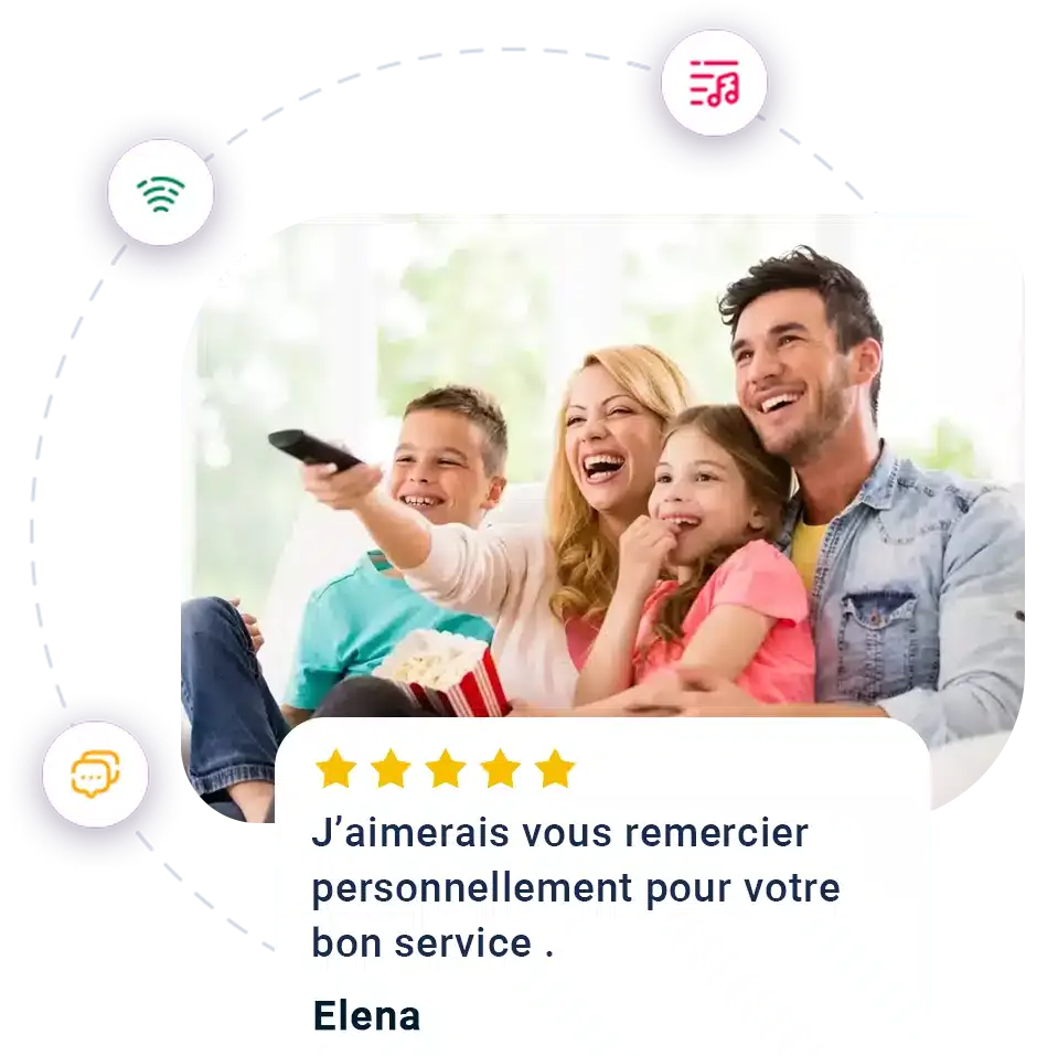 Famille heureuse profitant d'Atlas Pro ONTV ensemble