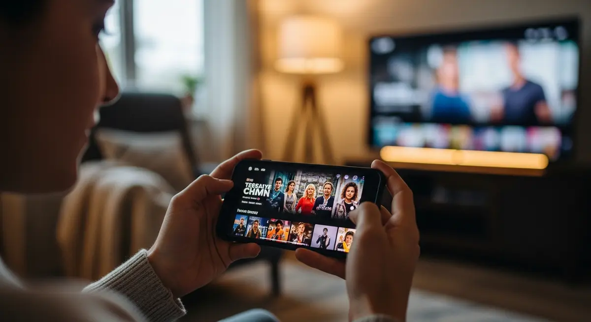 visionnage simultane sur smartphone et televiseur dans un environnement domestique